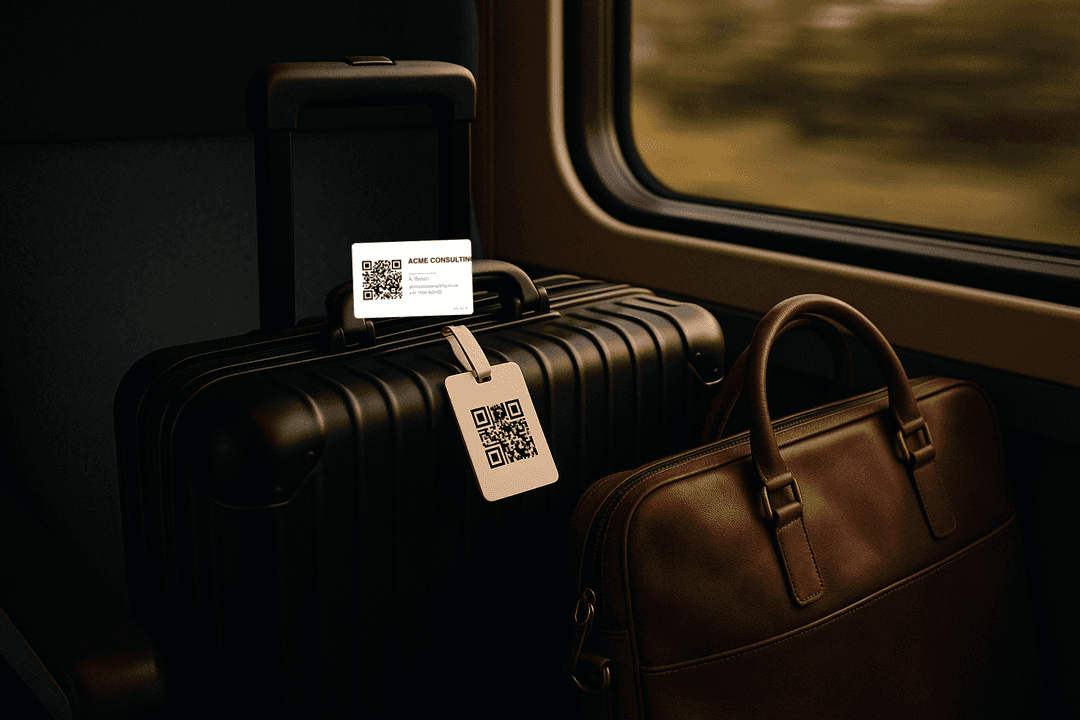 Business luggage tag on briefcase