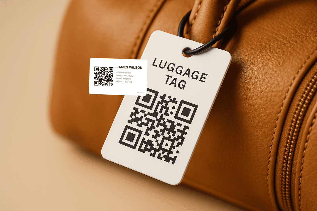 Address luggage tag close-up on leather bag