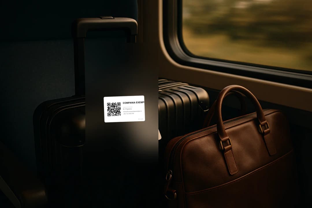 Business luggage tag on briefcase